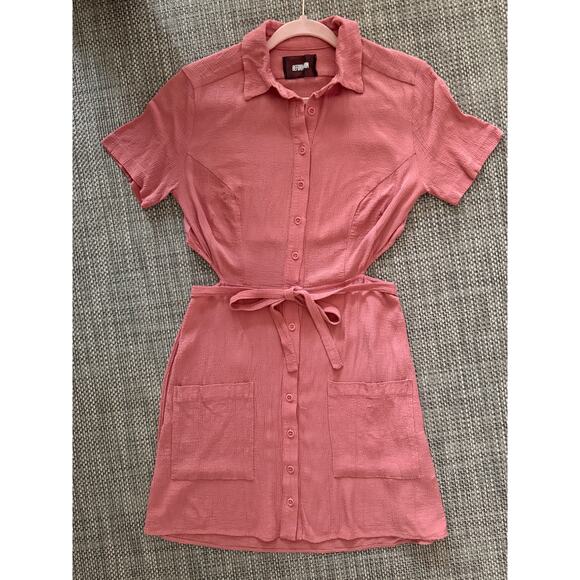 Reformation Dresses & Skirts - REFORMATION Peekaboo Sides/Back Gauzey Button Front Wrap Mini Dress Petal Pink M